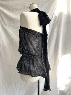 chloe クロエ ブラック ホルターネックリボン シルク トップス