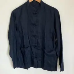 【美品】無印良品 麻100% 結び釦ミドル丈シャツ XXS〜XSサイズ チャイナ