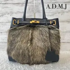 ✨新品・タグ付き・希少✨ADMJ ファー付き ハンドバッグ 羊革 ブラック