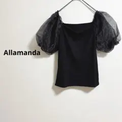 b552【アラマンダ】美品リブカットソーパフスリーブ袖シアードット大人可愛い短丈