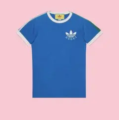 【adidas x Gucci】トレフォイルプリント Tシャツ ブルー S