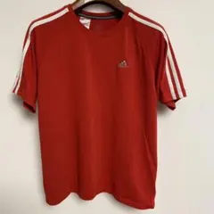 adidas アディダス レッド Tシャツ 3本ライン L相当