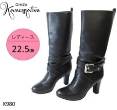 銀座かねまつ ミドル ブーツ 本革 ストラップ バックル プラットフォーム