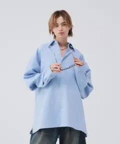 soerte、オーバーサイズロングスリーブシャツ、サックスブルー、サイズ2