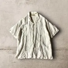USA古着キューバベラCUBAVERA開襟リネンシャツ半袖ラミー混レア刺繍白XL