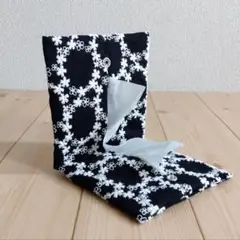 携帯ティッシュケース　サークル刺繍　BOXティッシュから詰替え　　黒　354