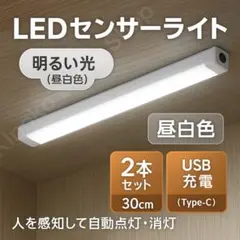 【簡単脱着】人感LEDライト 白昼色 30cm×2本セット センサーバーライト