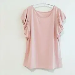 【美品】ヨガウェア バタフライ Tシャツ フリル袖 フィットネス ピンク