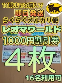 到着早❗らくらくメルカリ便 レオマワールド 1000円割引券 4枚 優待券