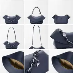 ネイビー レザー フラップショルダーバッグ