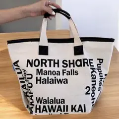 白☆黒 キャンバス トートバッグ ロゴ プリント Hawaii 大容量バッグ