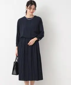 近年　デッサン　ロングワンピース　プリーツ　ネイビー　セレモニー　M