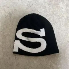 古着 stussy ステューシー ニット帽 ビーニー Sロゴ キャップ ブラック