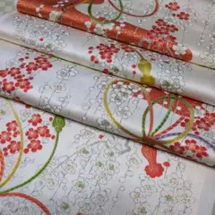 282　 着物ハギレ　反物巾×310㎝　金彩 　祝梅結び　人形着物