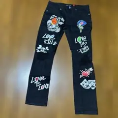 グラフィックデザイン ブラックデニムパンツ