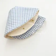 ◎お試し価格◎ハンドメイド　つけ襟まんまるスタイ　星×ブルーチェック　男の子にも