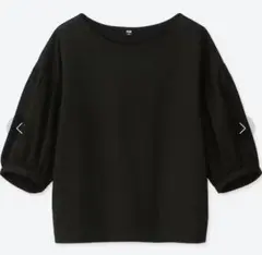 UNIQLO マーセライズコットンギャザースリーブTシャツ　S ブラック