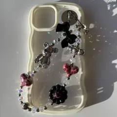 Black×Silver×GALビーズストラップ♡スマホストラップ♡