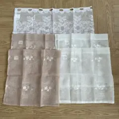美品 カフェカーテン レースカーテン 刺繍 花柄 5枚セット