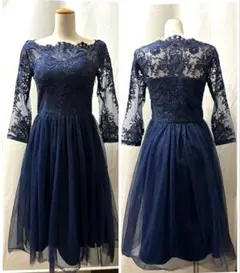 新品　未使用　レース　ドレス　フォーマル　濃紺　ネイビー　結婚式　パーティ　M