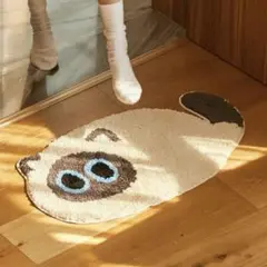 猫の顔 ラグ バスマット クリーム色