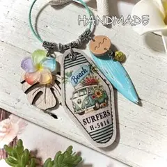 ぷっくりモーテルキーのハワイアンキーホルダー／レザーキーホルダー