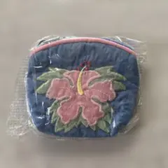 ハイビスカス刺繍ポーチ 青 2個セット