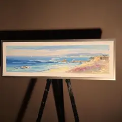 手書き油絵 Seaside 額付 絵画 インテリア 油彩画