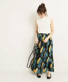 spick&span オオバナプリントギャザースカート　38