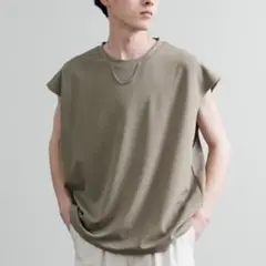 UVカット 梨地オーバーサイズノースリーブTシャツ/ストレッチタンクトップ