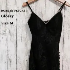 ROBE de FLEURS Glossy キャバドレス 花柄 刺繍 黒 M