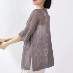 LOWRYSFARM メッシュプルオーバー ニット パープル 紫 トップス