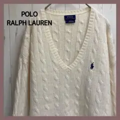 【カシミヤ混】ポロ ラルフローレン Vネック ケーブル ウール ニット セーター