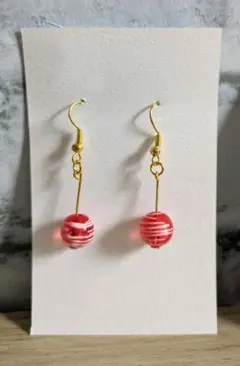 水風船ピアス レッド系　ハンドメイド