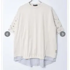 《新品》drug store's 袖刺繍後裾重ね着風5分袖チュニック