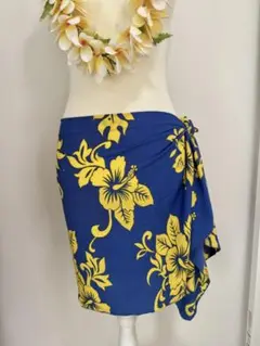 ハイビスカスパレオショート(ブルー×イエロー)訳あり
