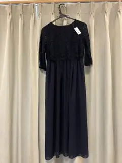 ネイビー レース シフォン パーティードレス