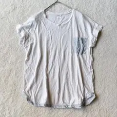 ヒューマンウーマン リネン×コットン Tシャツ カットソー カジュアル M 白