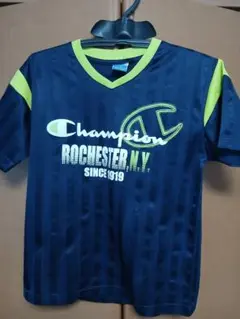 Champion ストライプシャツ ネイビー/ライム 150