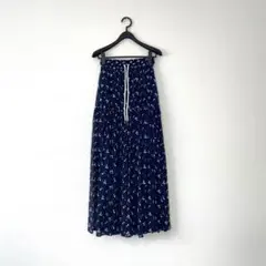 OBLI チェリー柄刺繍ロングスカート M 紺
