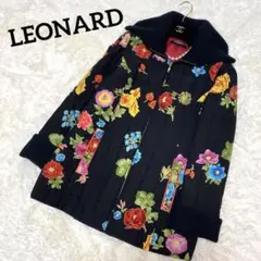 美品✨ レオナール ダウンコート ニット襟 袖 アンゴラ混 花柄 9AR M