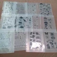 クリアスタンプ■文字　記号　キノコ　恐竜　英文字　花　ベビー　13 種類セット