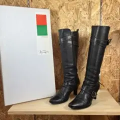 銀座かねまつ ロングブーツ レザー ブラック 23 1/2 ジップアップ