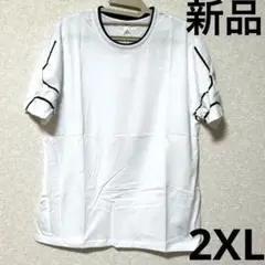 ホワイト　Tシャツ　2XL 黒いライン付き　メンズ　肩　デザイン　トップス　綿