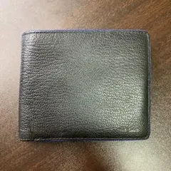 ポールスミス　黒 レザー 二つ折り財布 青いステッチ