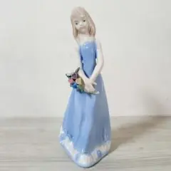 陶器人形　少女　花束　ブルー