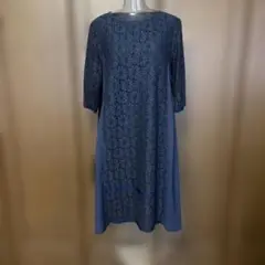 カシェット　ネイビー　花柄レース 七分袖ワンピース