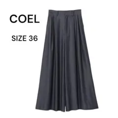 【美脚効果！】COEL タックフレアパンツ 上品 ネイビー サイズ36