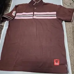 ブラウン ストライプ ポロシャツ メンズM