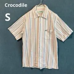 Crocodile クロコダイル S メンズ コットン 半袖シャツ ストライプ